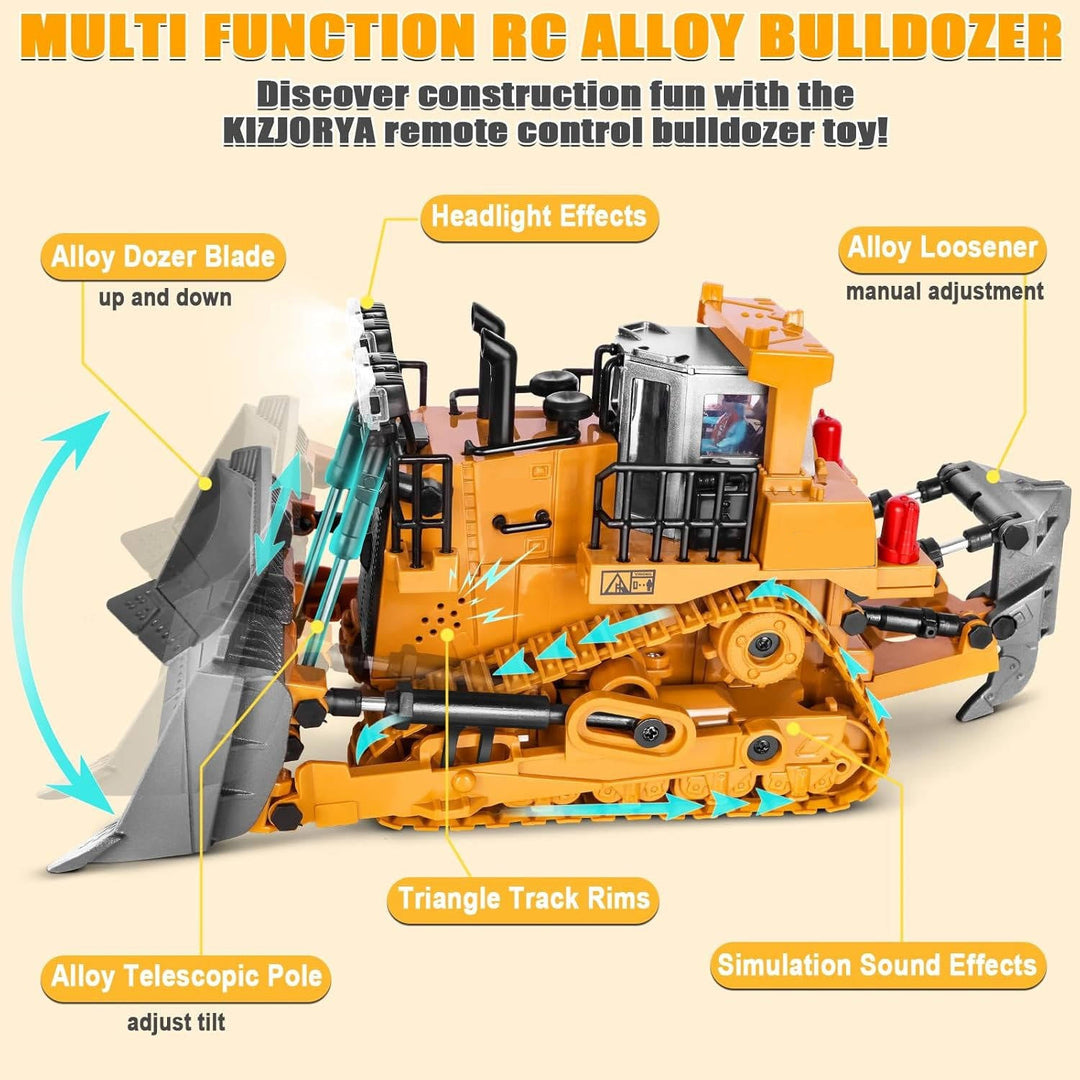 Remote Control Excavator Truck | 3 Motors, Metal Attachments, 11 Channel Control | Rubber Tracks for Outdoor Terrain