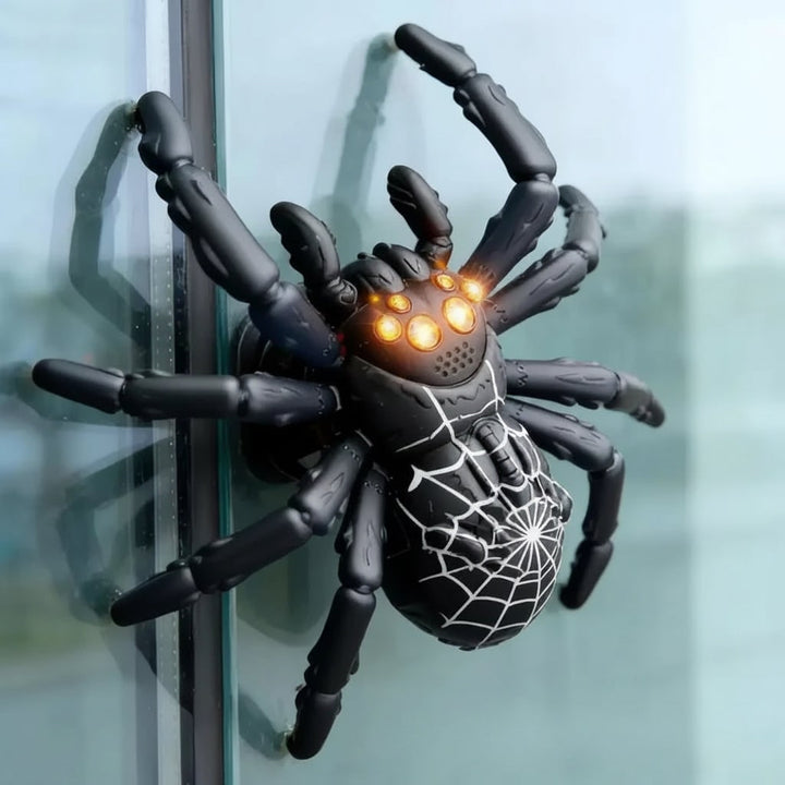 Remote Control Spider Halloween Toy | Wall-Climbing, Glowing LED Eyes | 6 Colours, Dual Joystick Remote, Indoor Use