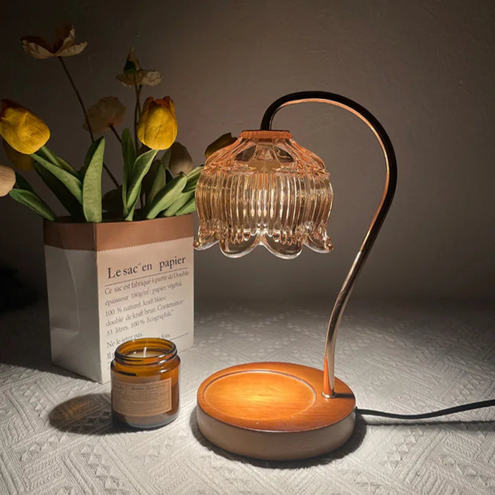 Retro Glass Stone Night Lamp | Wooden or Walnut Base | Warm Ambient Glow for Bedside or Living Room