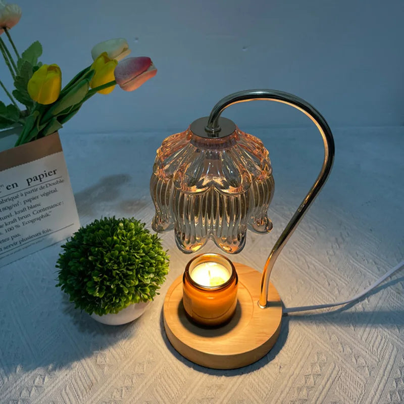 Retro Glass Stone Night Lamp | Wooden or Walnut Base | Warm Ambient Glow for Bedside or Living Room