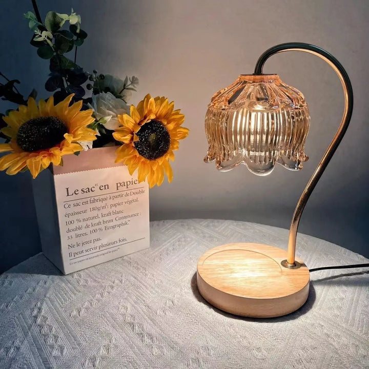 Retro Glass Stone Night Lamp | Wooden or Walnut Base | Warm Ambient Glow for Bedside or Living Room