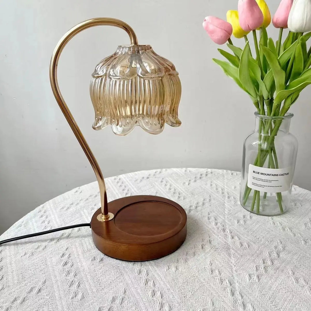 Retro Glass Stone Night Lamp | Wooden or Walnut Base | Warm Ambient Glow for Bedside or Living Room