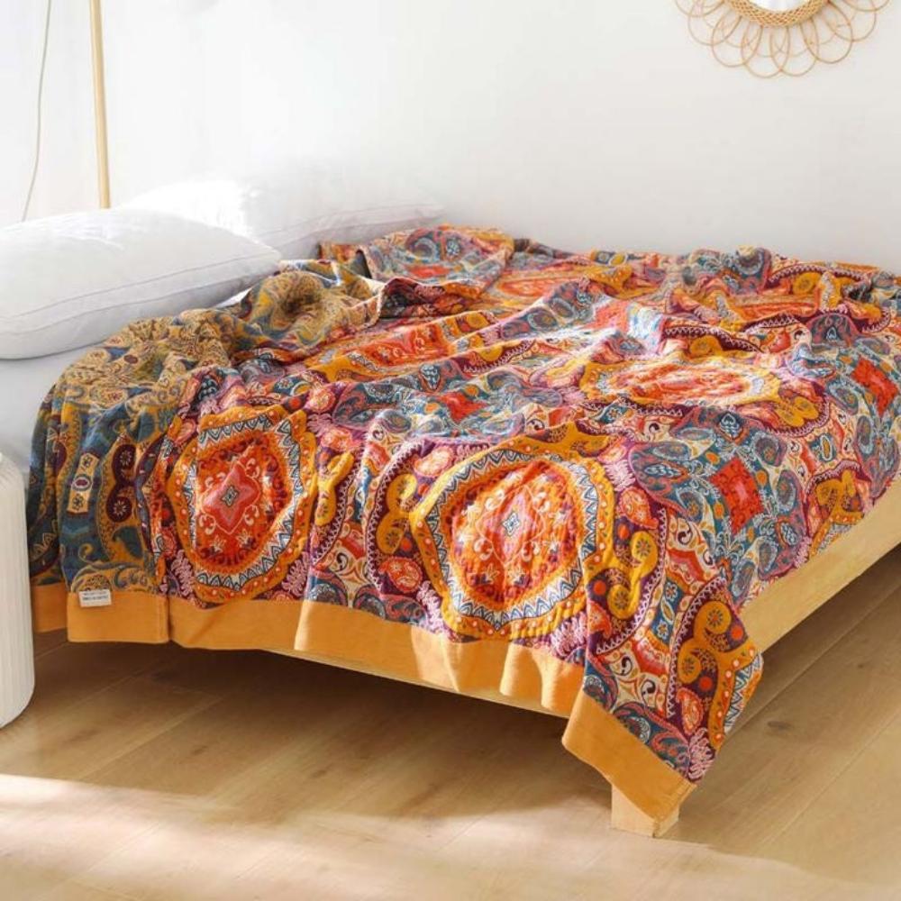 Reversible Cooling Blanket 150x200cm / 200x230cm | Dual-Sided Boho Design | Breathable Moisture-Wicking All-Season Throw