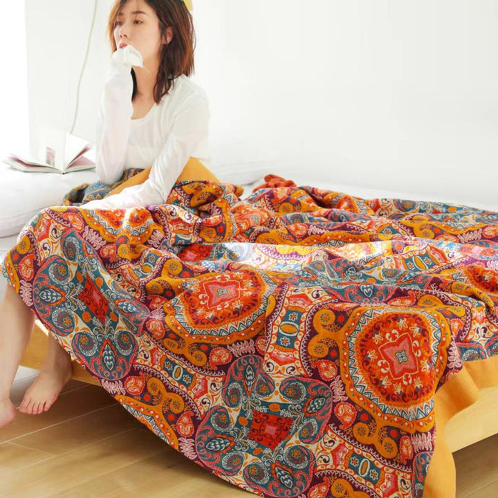 Reversible Cooling Blanket 150x200cm / 200x230cm | Dual-Sided Boho Design | Breathable Moisture-Wicking All-Season Throw