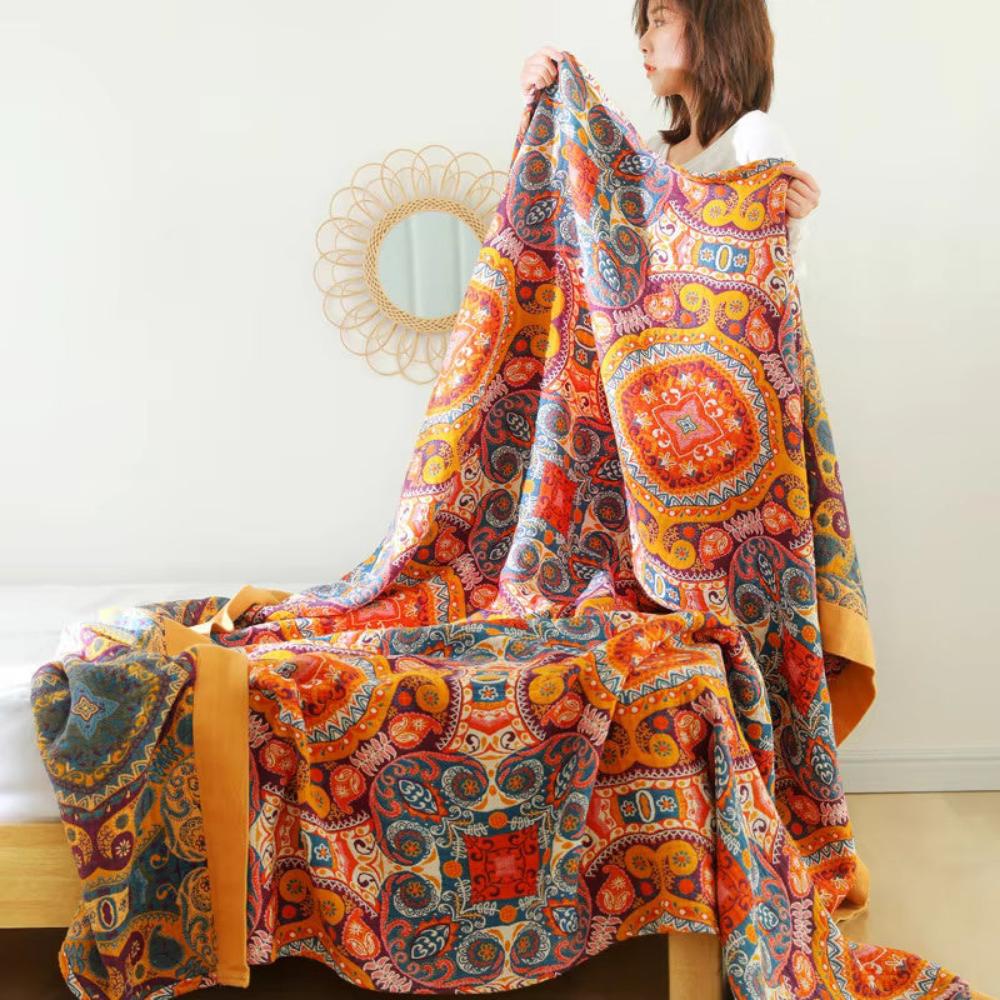 Reversible Cooling Blanket 150x200cm / 200x230cm | Dual-Sided Boho Design | Breathable Moisture-Wicking All-Season Throw