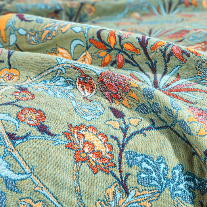 Reversible Cotton Throw Blanket | Jacquard Floral Weave with Decorative Tassels | Soft Woven Bed and Sofa Quilt