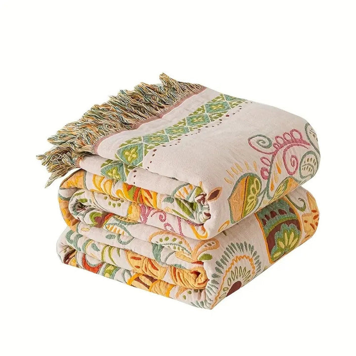 Reversible Throw Blanket 150x200cm &amp; 200x230cm | Autumn Leaf Pattern, Tasseled Edges | Two Looks, One Washable Blanket