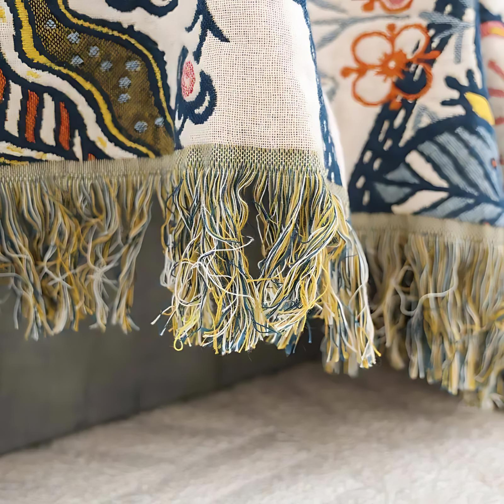 Reversible Throw Blanket Boho Floral Machine Washable with Tassels