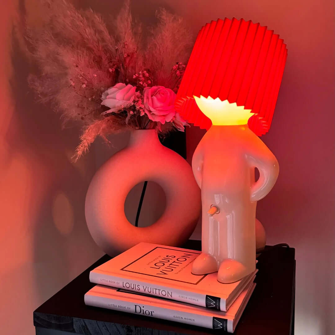 Ribbed Shade LED Table Lamp 29 cm | Green, Yellow, Red, Black | Soft Ambient Lighting for Nightstand, Desk or Sideboard