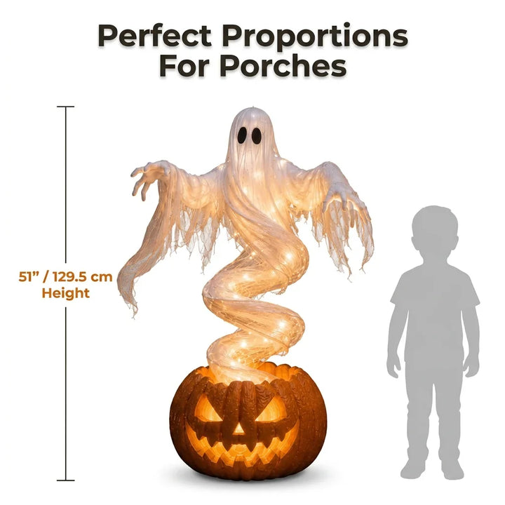 Rising Ghost &amp; Pumpkin Yard Lamp Halloween Decoration | Spiral Frame with Warm Glow Lighting | Porch &amp; Entryway Display