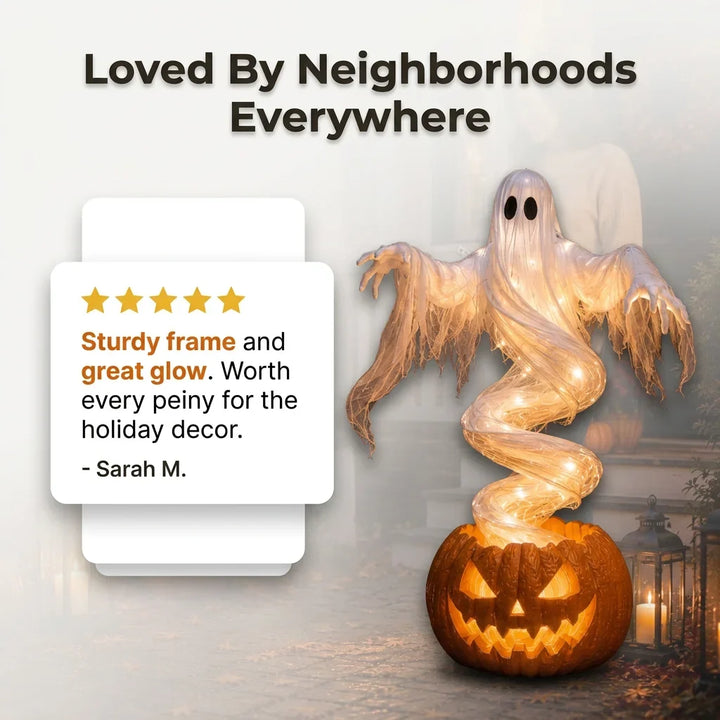 Rising Ghost &amp; Pumpkin Yard Lamp Halloween Decoration | Spiral Frame with Warm Glow Lighting | Porch &amp; Entryway Display