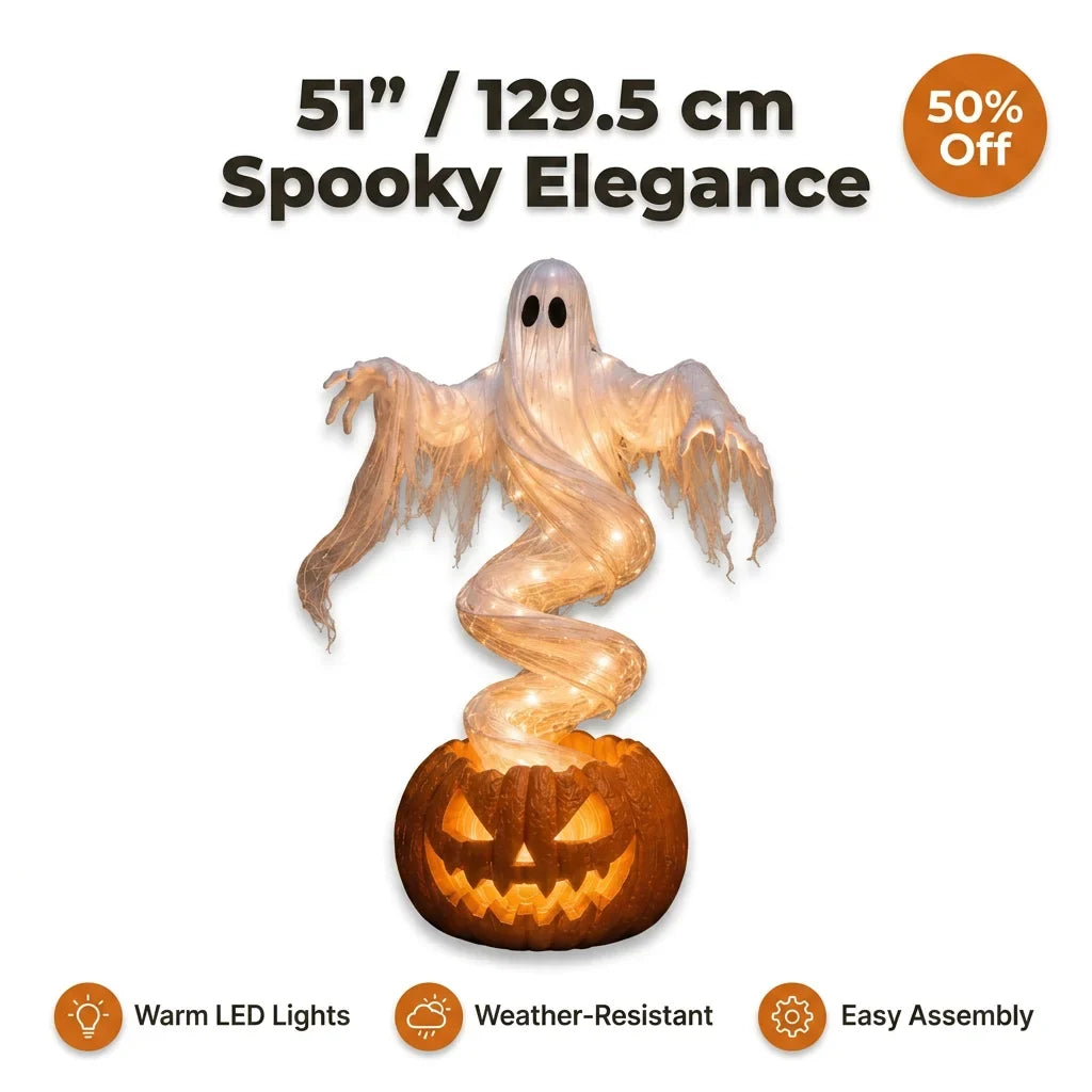 Rising Ghost & Pumpkin Yard Lamp Halloween Decoration | Spiral Frame with Warm Glow Lighting | Porch & Entryway Display