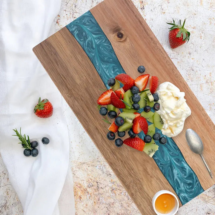 River Cutting Board | Poured Turquoise Channel, Long Face