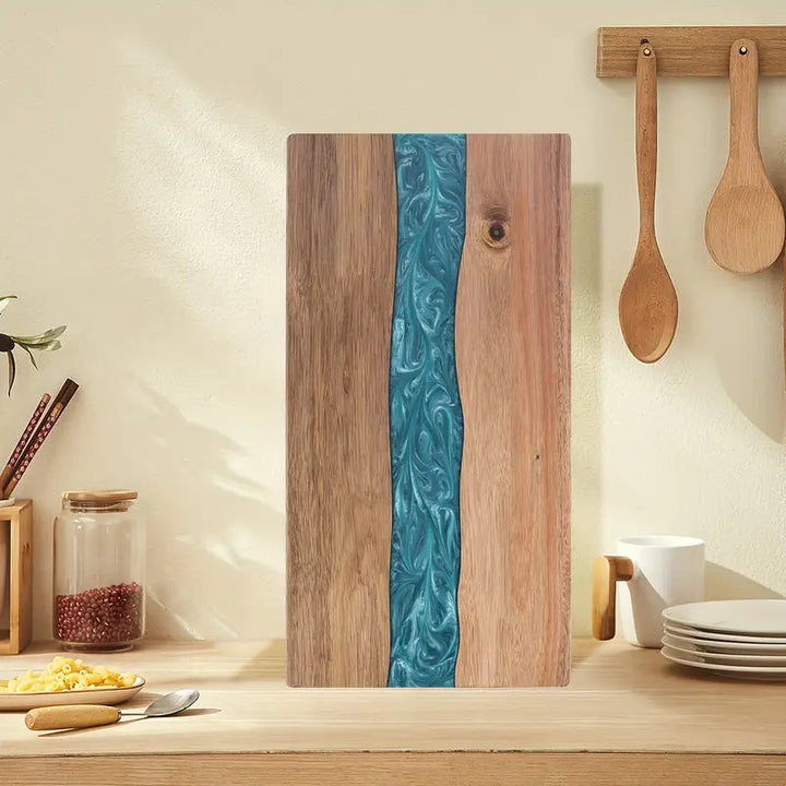River Cutting Board | Poured Turquoise Channel, Long Face
