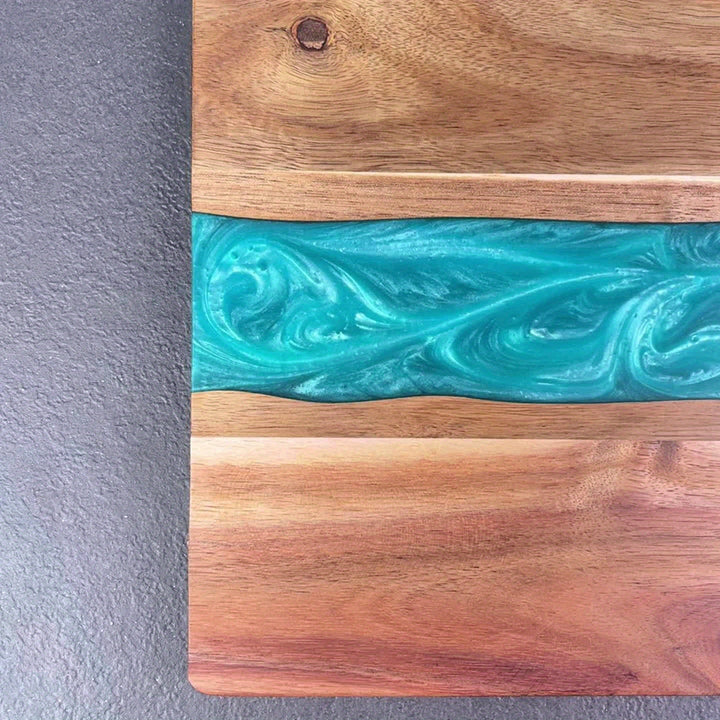 River Cutting Board | Poured Turquoise Channel, Long Face