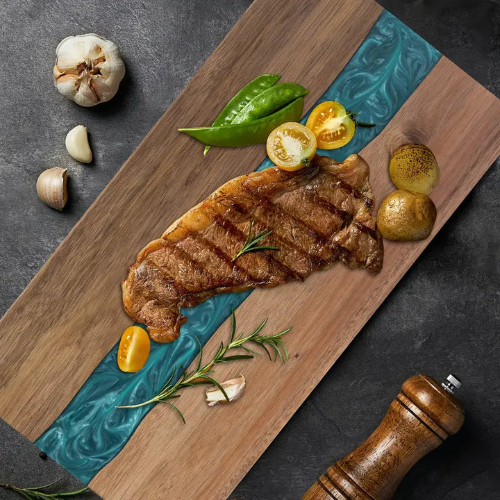 River Cutting Board | Poured Turquoise Channel, Long Face