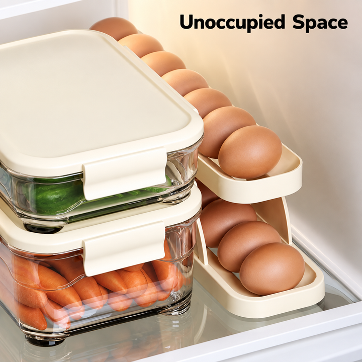 Rolling Egg Dispenser, ABS Plastic | Holds 14-15 Eggs, Non-Slip Base | Automatic Oldest-First Fridge or Pantry Storage