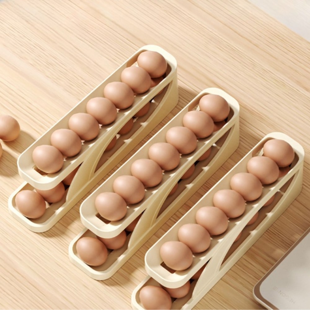 Rolling Egg Dispenser, ABS Plastic | Holds 14-15 Eggs, Non-Slip Base | Automatic Oldest-First Fridge or Pantry Storage