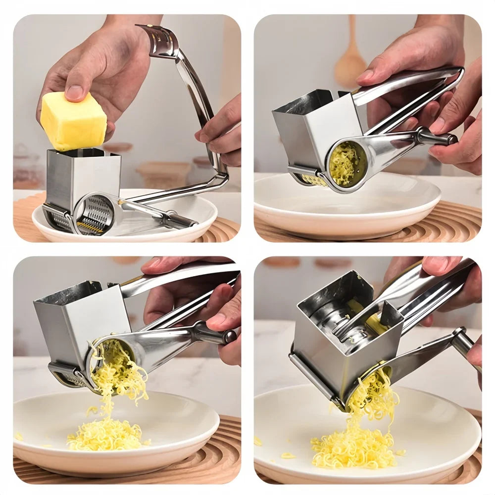 Rotary Grater Stainless Steel 20 cm | Hand Crank Cheese &amp; Vegetable Shredder | Rust-Resistant, No Plastic Parts