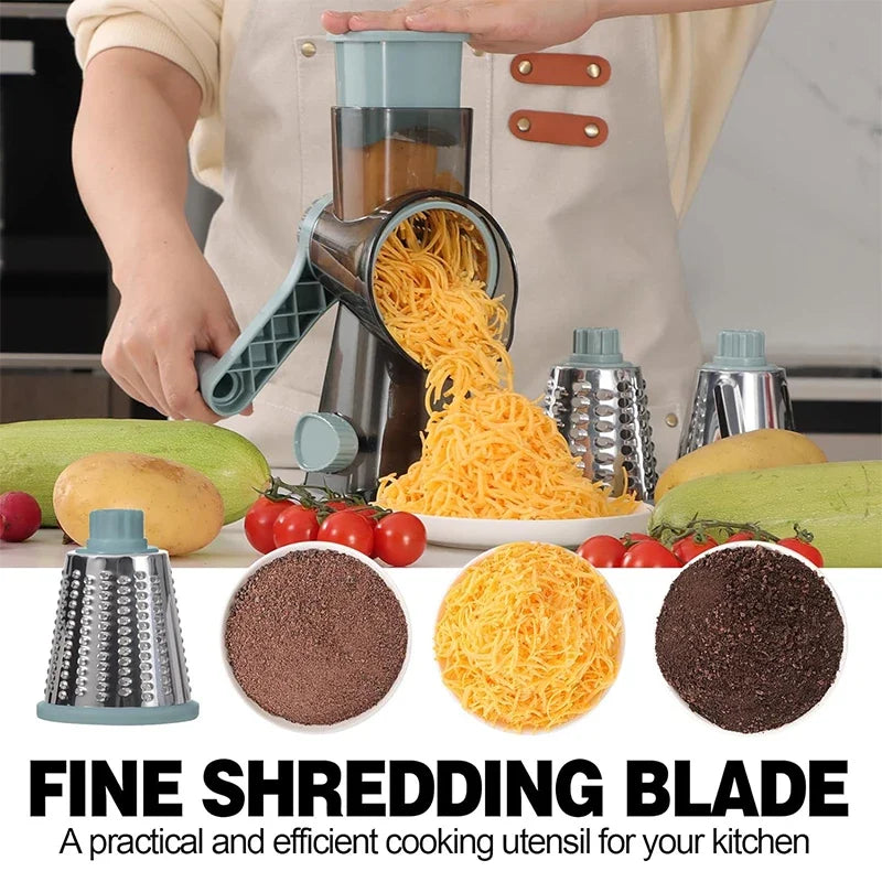 Rotary Grater Stainless Steel Drums | Fine, Coarse &amp; Slicer Attachments | Suction Cup Base for One-Handed Operation