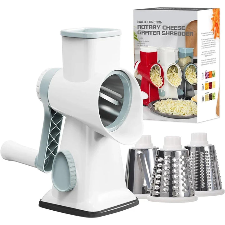 Rotary Grater Stainless Steel Drums | Fine, Coarse &amp; Slicer Attachments | Suction Cup Base for One-Handed Operation