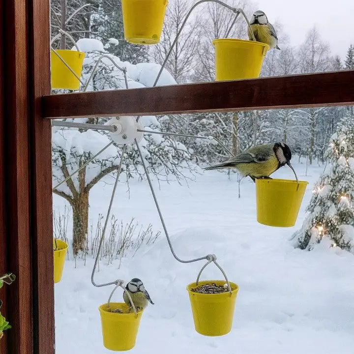 Rotating Bird Feeder Six-Compartment Weatherproof Metal with Mounting Hook