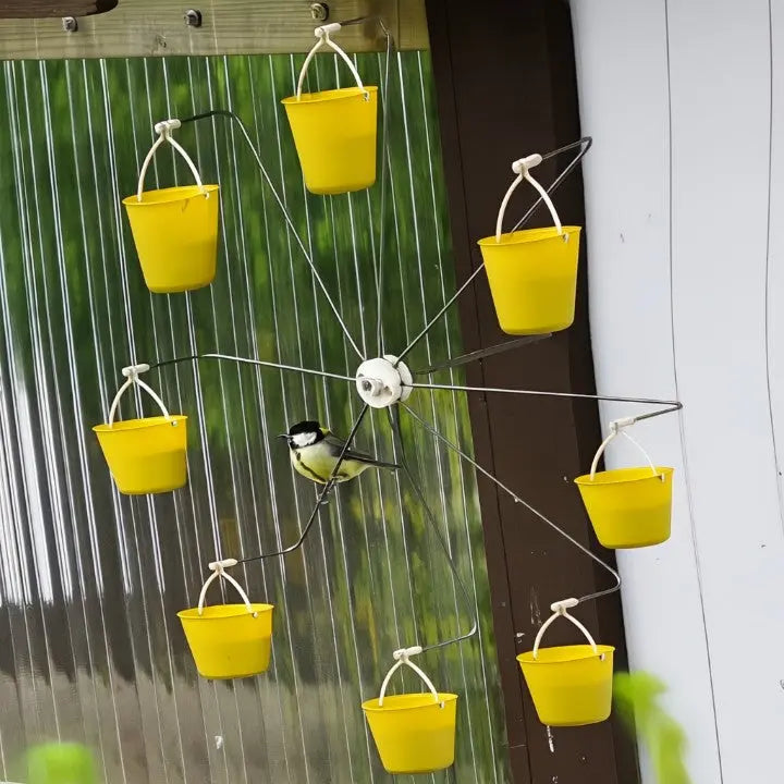 Rotating Bird Feeder Six-Compartment Weatherproof Metal with Mounting Hook