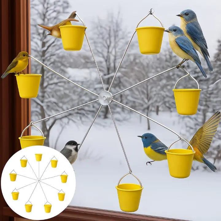 Rotating Bird Feeder Six-Compartment Weatherproof Metal with Mounting Hook