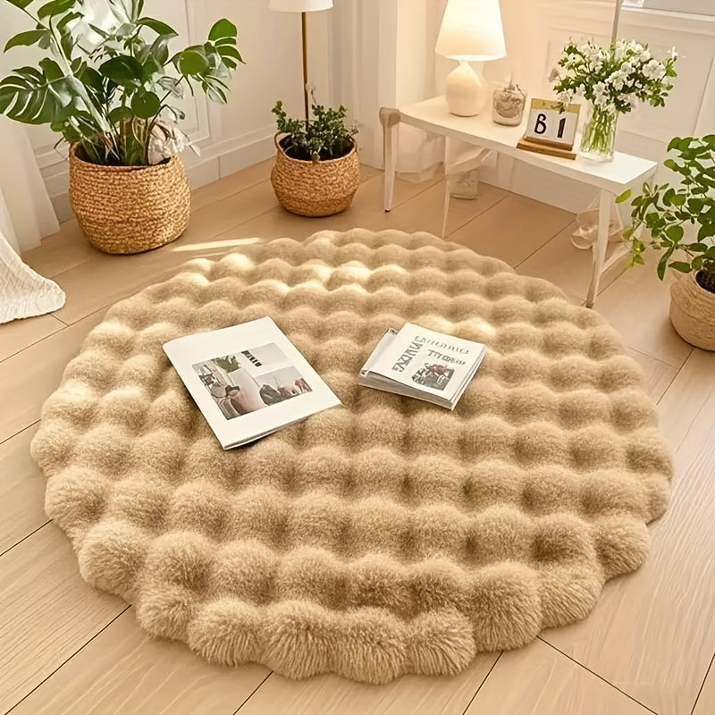 Round Bubble Rug | Raised Puff Grid, Deep Soft Pile