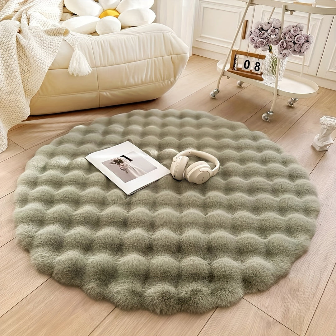 Round Bubble Rug | Raised Puff Grid, Deep Soft Pile
