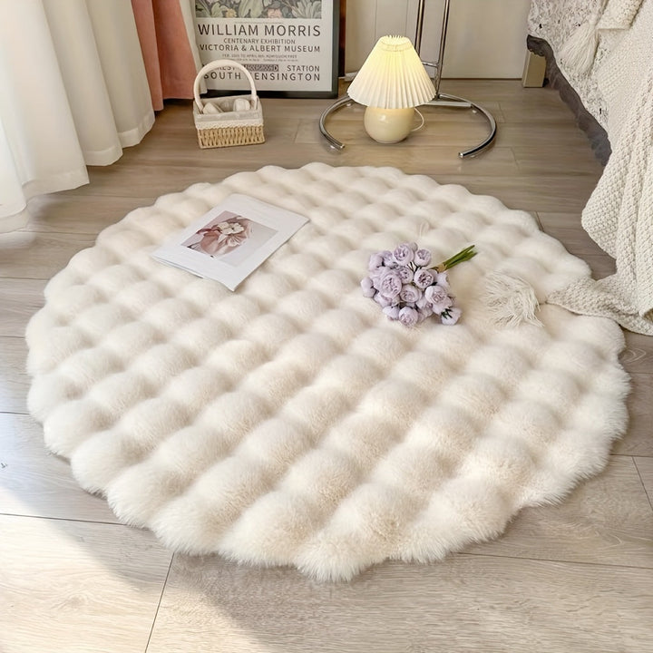 Round Bubble Rug | Raised Puff Grid, Deep Soft Pile