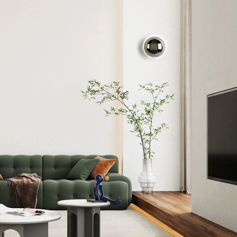 Round Metal Wall Lamp | LED Halo Backlight Effect | Modern Sculptural Design for Hallways, Bedrooms &amp; Living Rooms