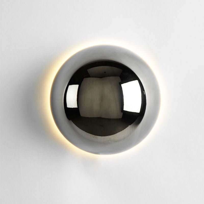 Round Metal Wall Lamp | LED Halo Backlight Effect | Modern Sculptural Design for Hallways, Bedrooms &amp; Living Rooms