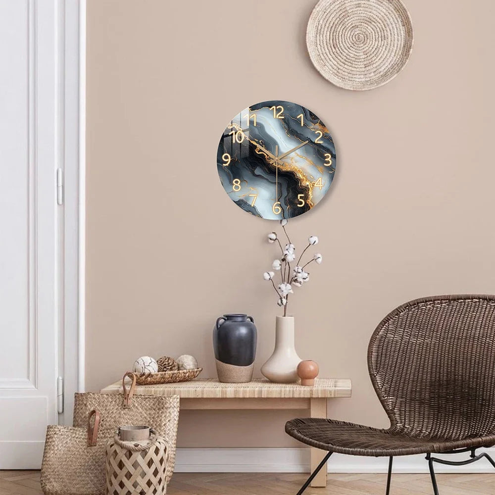 Marble Wall Clock Wood | Silent Quartz Movement & Tempered Mirror Finish | Round Decor for Living Room, Office 2