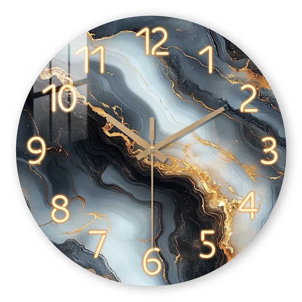 Marble Wall Clock Wood | Silent Quartz Movement &amp; Tempered Mirror Finish | Round Decor for Living Room, Office 3