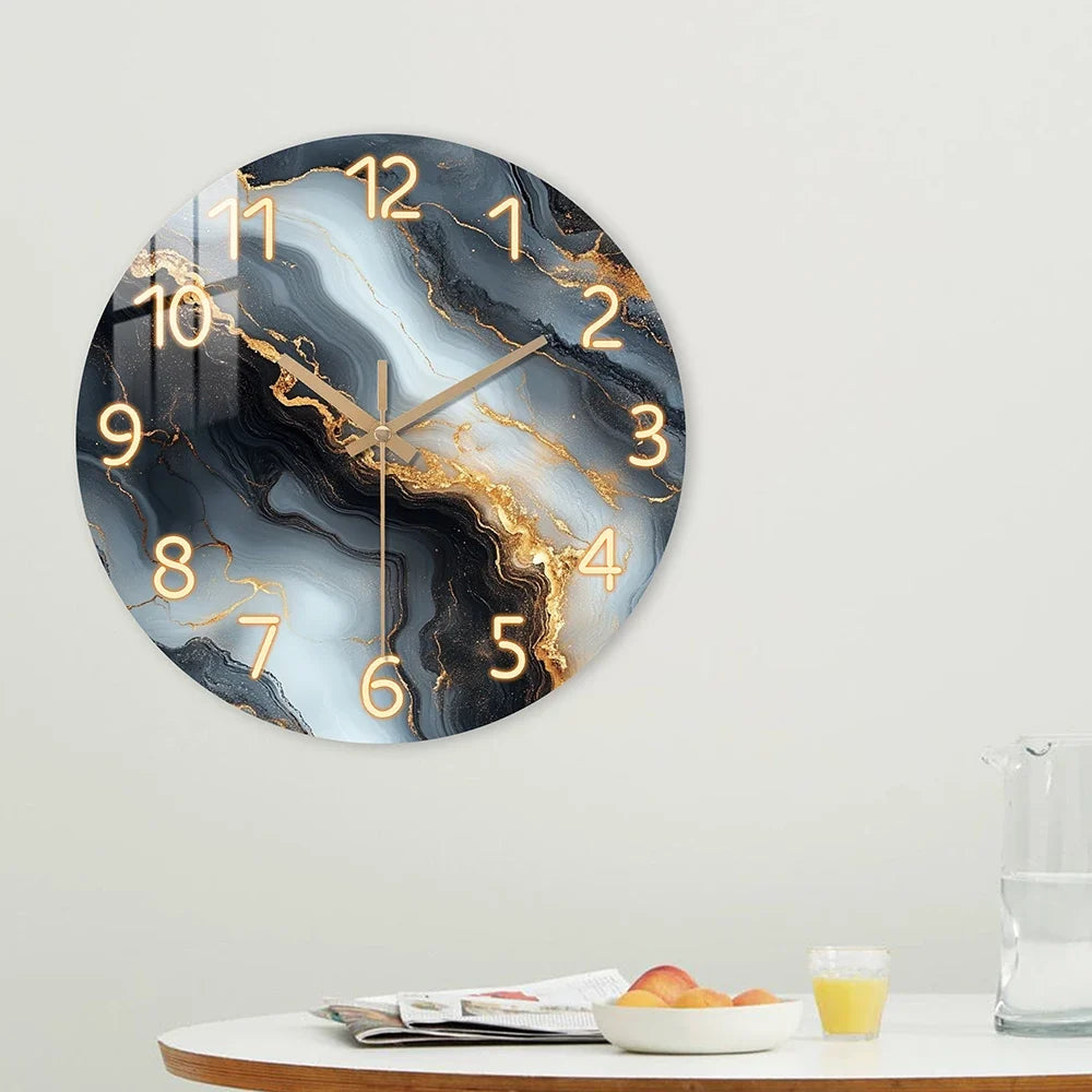 Marble Wall Clock Wood | Silent Quartz Movement &amp; Tempered Mirror Finish | Round Decor for Living Room, Office 4