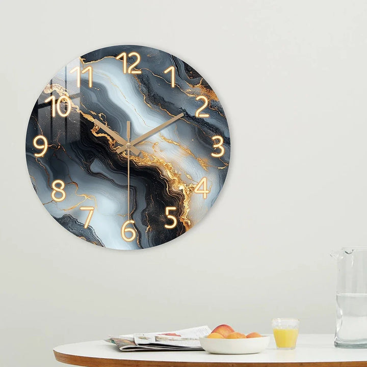Marble Wall Clock Wood | Silent Quartz Movement &amp; Tempered Mirror Finish | Round Decor for Living Room, Office 4