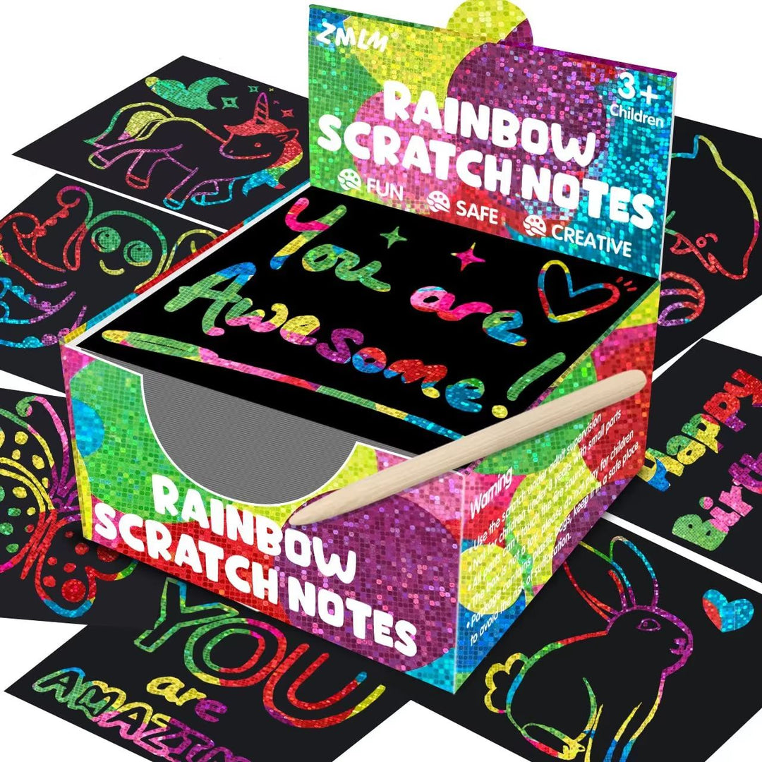 Scratch Art Kit with Note Cards | Colour-Reveal Scratch Painting Cards | Creative Activity for Kids and Adults