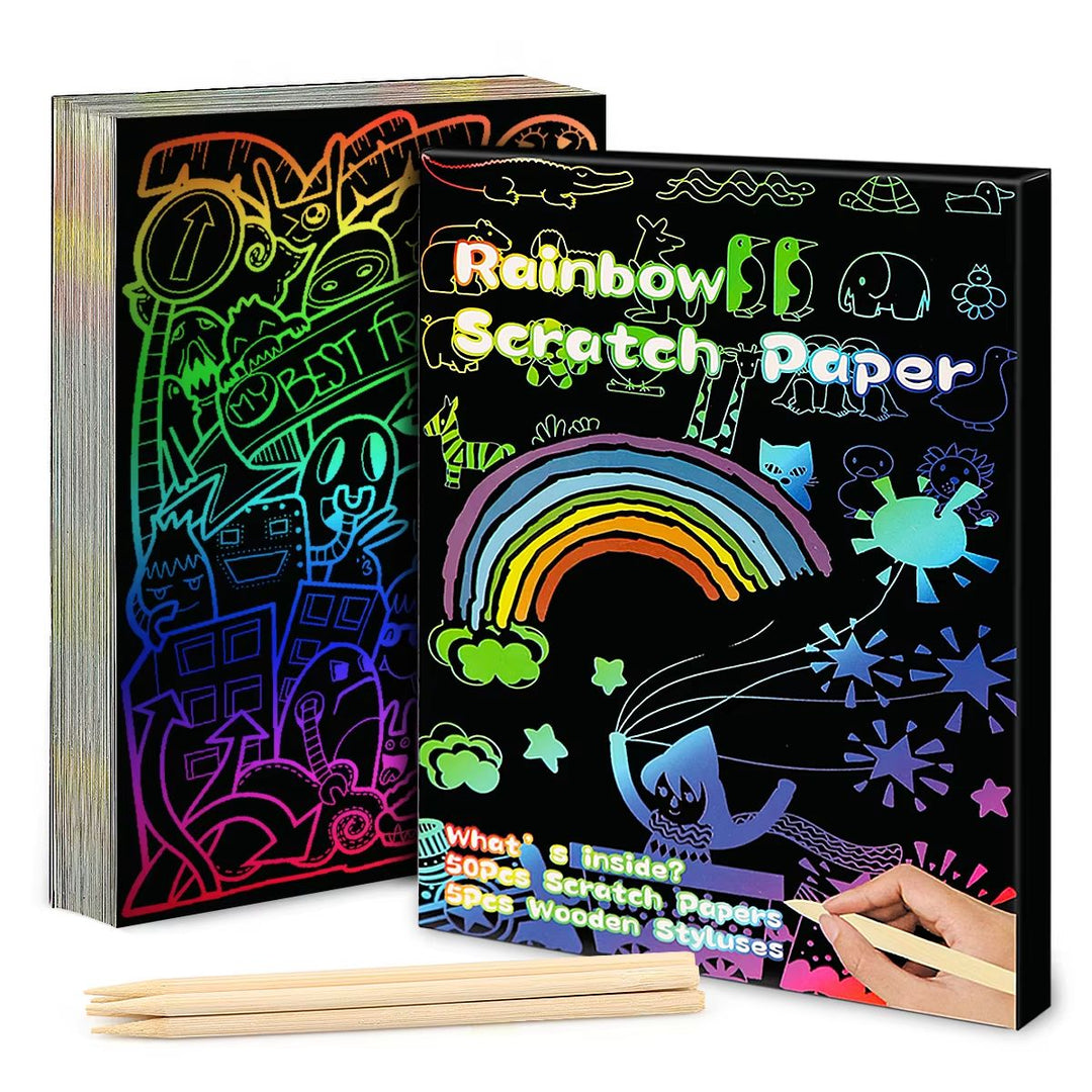 Scratch Art Kit with Note Cards | Colour-Reveal Scratch Painting Cards | Creative Activity for Kids and Adults
