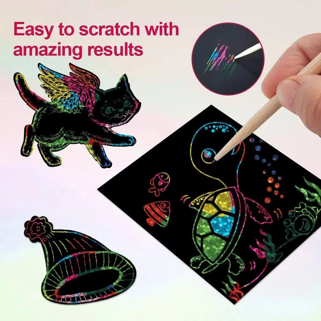Scratch Art Kit with Note Cards | Colour-Reveal Scratch Painting Cards | Creative Activity for Kids and Adults