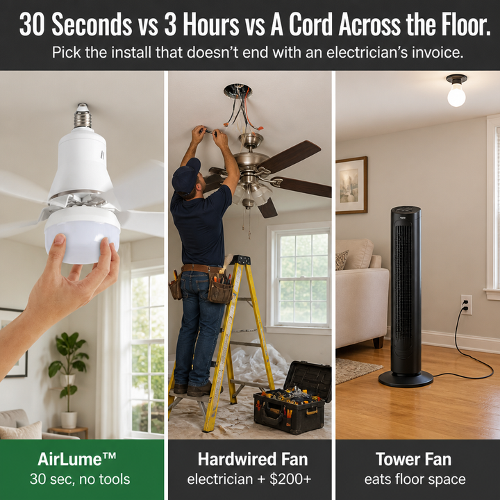 Screw-In Ceiling Fan Light | 3 Fan Speeds, 3 LED Colour Temps | Fits Standard E26/E27 Socket, No Wiring Required