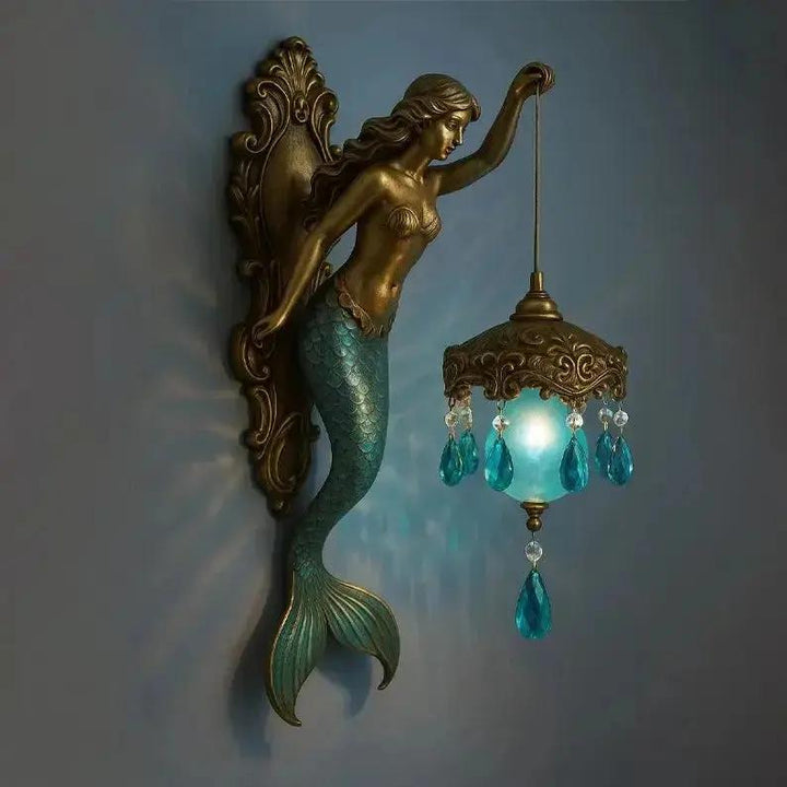 Sculptural Wall Light, Resin 20 x 10 cm | Antique Bronze &amp; Turquoise Scale Finish | Battery-Powered LED, Baroque Ornamentation
