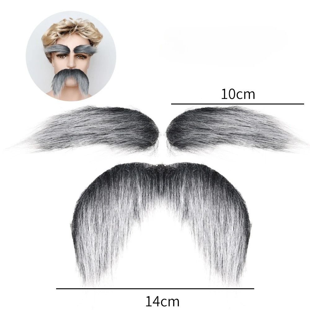 Self-Adhesive Fake Mustache and Eyebrow Set for Cosplay | Peel-and-Stick, No Glue | Soft Synthetic Fibre, Comfortable