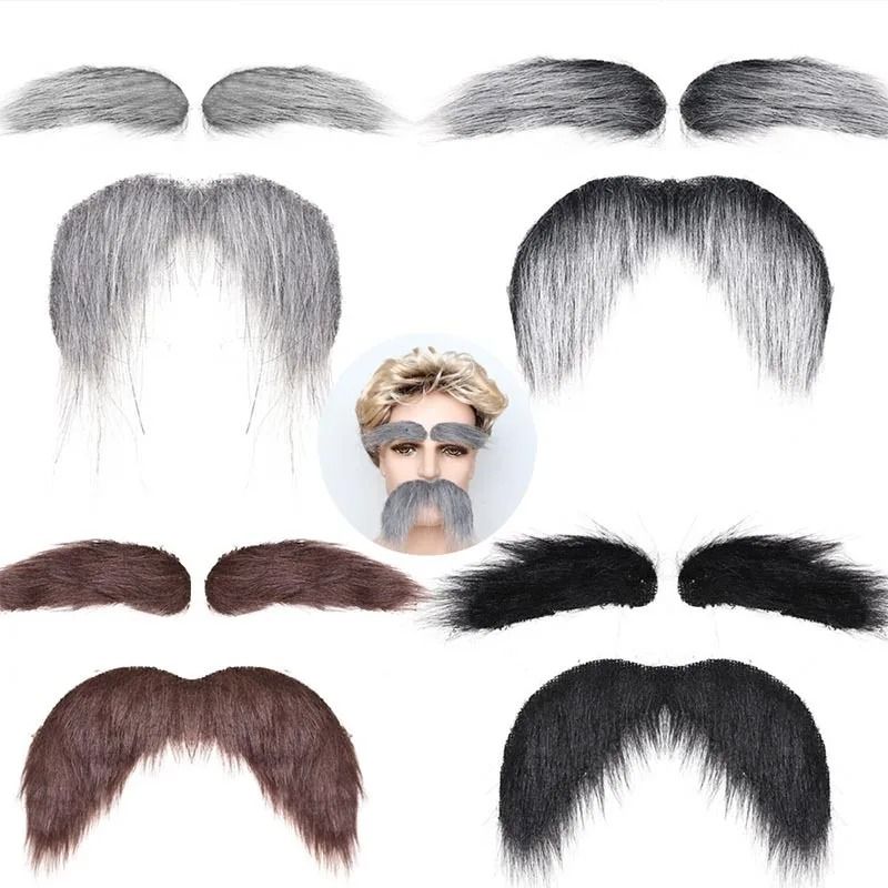 Self-Adhesive Fake Mustache and Eyebrow Set for Cosplay | Peel-and-Stick, No Glue | Soft Synthetic Fibre, Comfortable