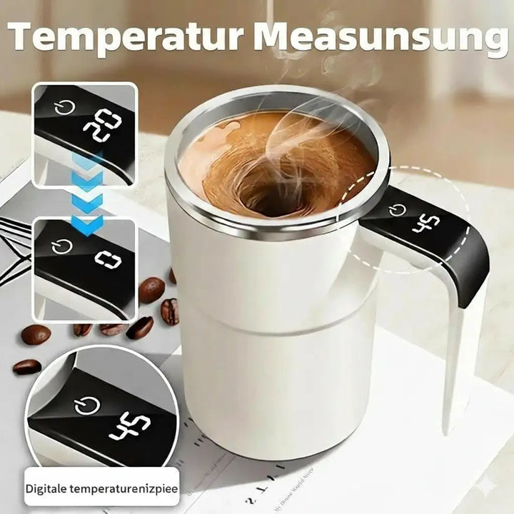 Self-Stirring Coffee Cup Zorenza | LED Temperature Display | 380 ml USB Rechargeable Stainless Steel Mug for Home Office