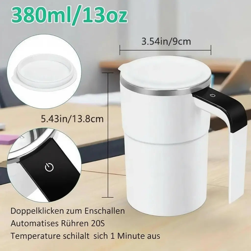 Self-Stirring Coffee Cup Zorenza | LED Temperature Display | 380 ml USB Rechargeable Stainless Steel Mug for Home Office