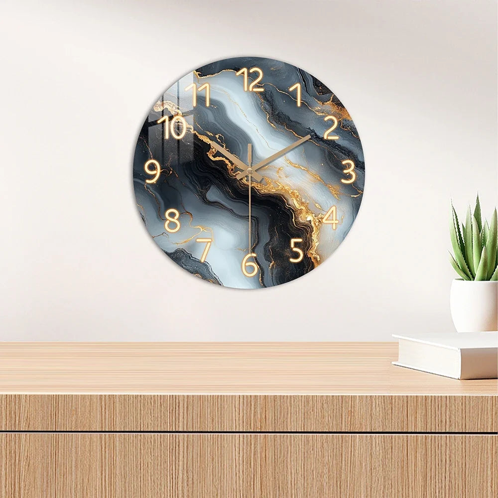 Marble Wall Clock Wood | Silent Quartz Movement &amp; Tempered Mirror Finish | Round Decor for Living Room, Office 1