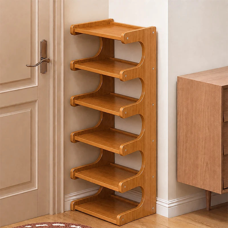 Shoe Rack | Two Open Tiers, Curved Wraparound Sides