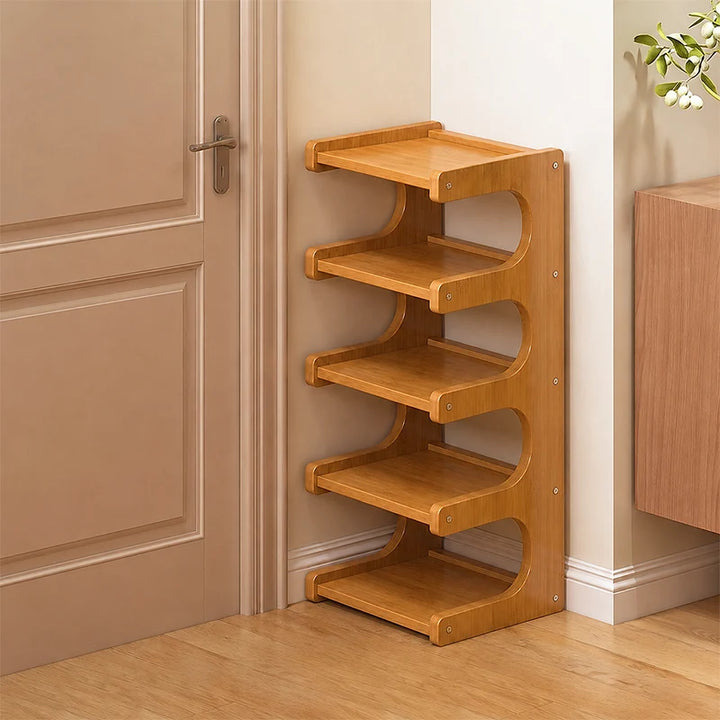 Shoe Rack | Two Open Tiers, Curved Wraparound Sides