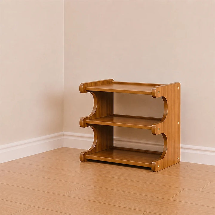 Shoe Rack | Two Open Tiers, Curved Wraparound Sides